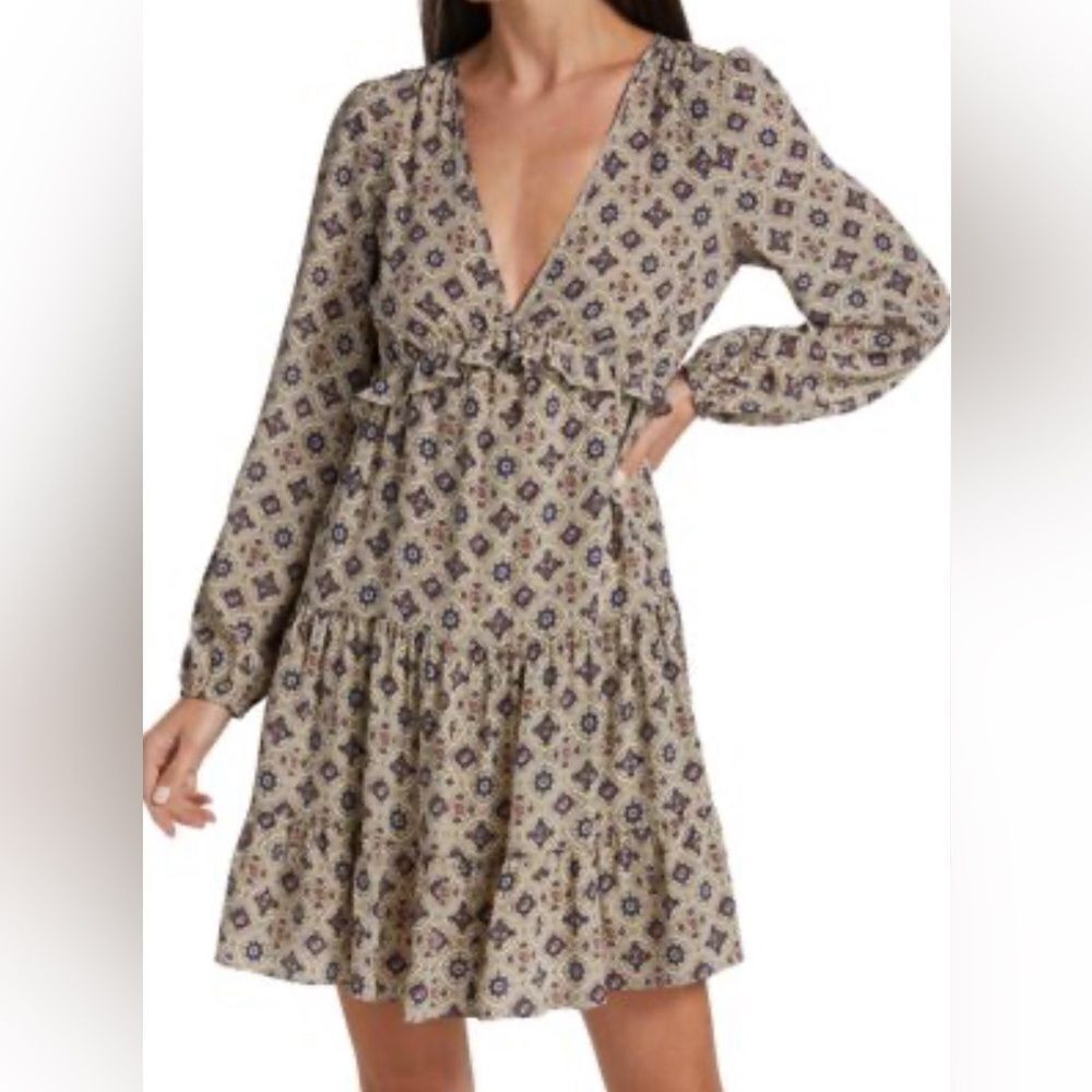 Veronica Beard silk dress DelrayโMedalion Printed Long Sleeve womenโs size 2 H6